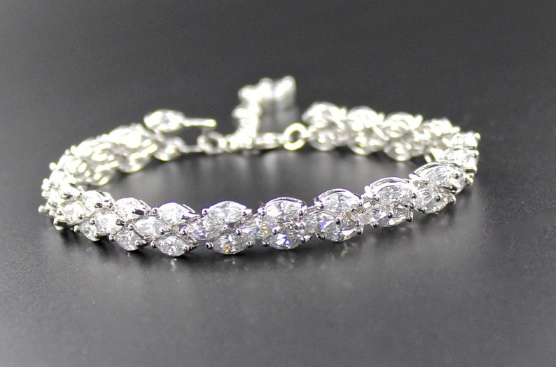 Rhodium Crystal Marquise Bridal Bracelet Silver Crystal Etsy