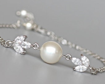 Pearl and Crystal Bracelet, Pearl & Crystal Bridal Bracelet, Rose GOLD and 18K GOLD Option , Bridesmaid Bracelet