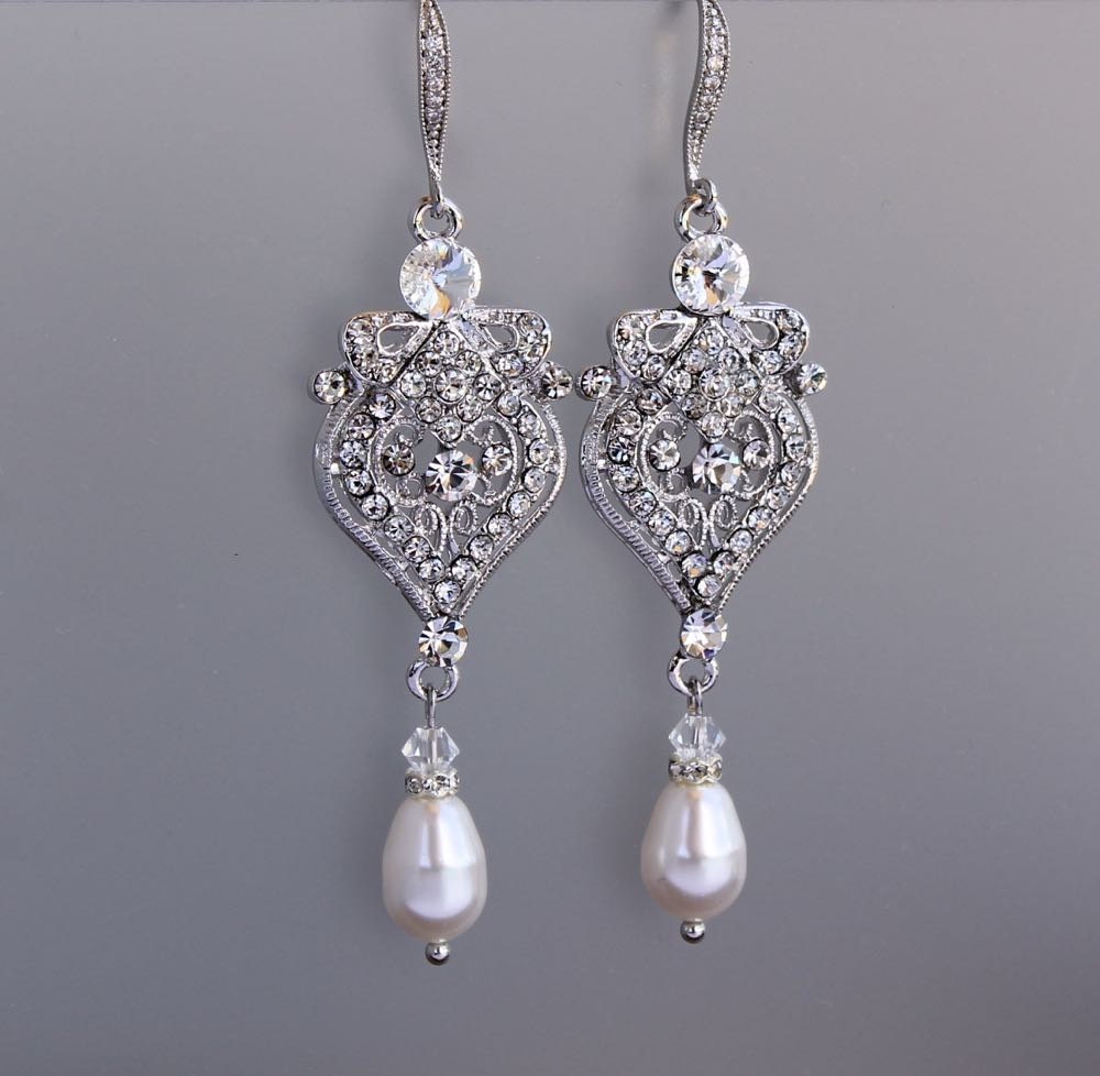 Crystal and Pearl Drop Chandelier Earrings Art Deco Crystal Etsy