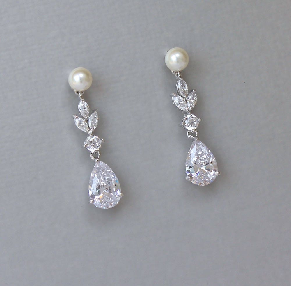 Crystal & Pearl Teardrop Earrings Pearl Stud Crystal Drop | Etsy