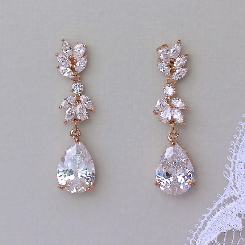 Bridal Earrings ANNIE Bridal Jewelry Rose Gold Rose Gold Wedding Earrings Rose Gold Earrings