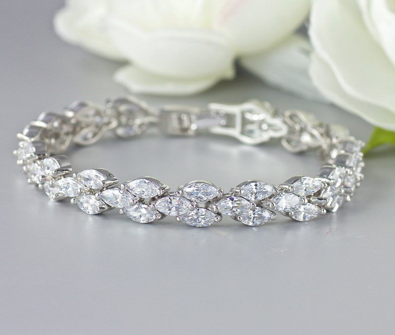 Rhodium Crystal Marquise Bridal Bracelet Silver Crystal Etsy