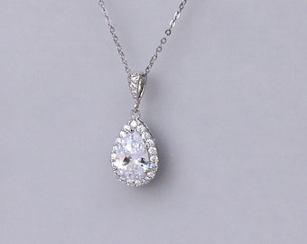 Teardrop Crystal Necklace, Crystal Bridal Necklace, Crystal Bridesmaids Necklace, Bridal Jewelry, Wedding Jewelry, FELICITY