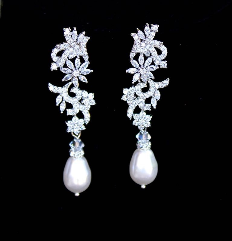 Crystal Bridal Earrings Crystal and Ivory Pearl Bridal - Etsy