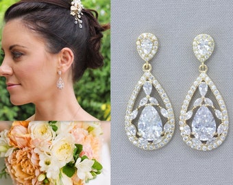 Crystal  Marquise Teardrop Bridal Earrings, Crystal Drop Earrings,Vintage Bride Wedding Jewelry, COCO S