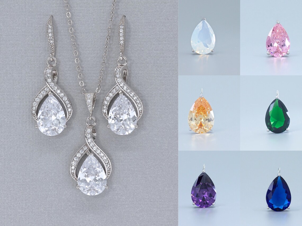 Crystal Teardrop Necklace Set main image 0