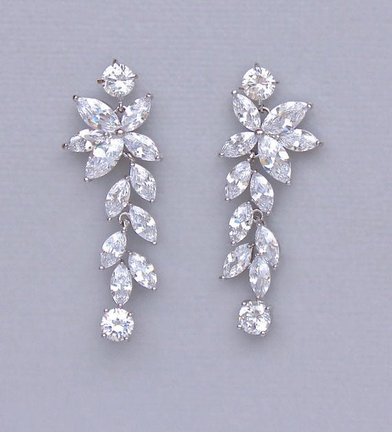 Crystal Chandelier Earrings, Crystal Drop Wedding Earrings, Marquise  Crystal Leafy Drop Bridal Earrings, MAXIME