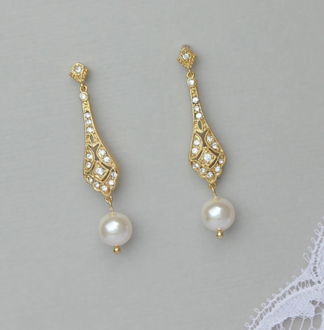 Gold Chandelier Earrings Gold Bridal Earrings Pearl Drop Etsy