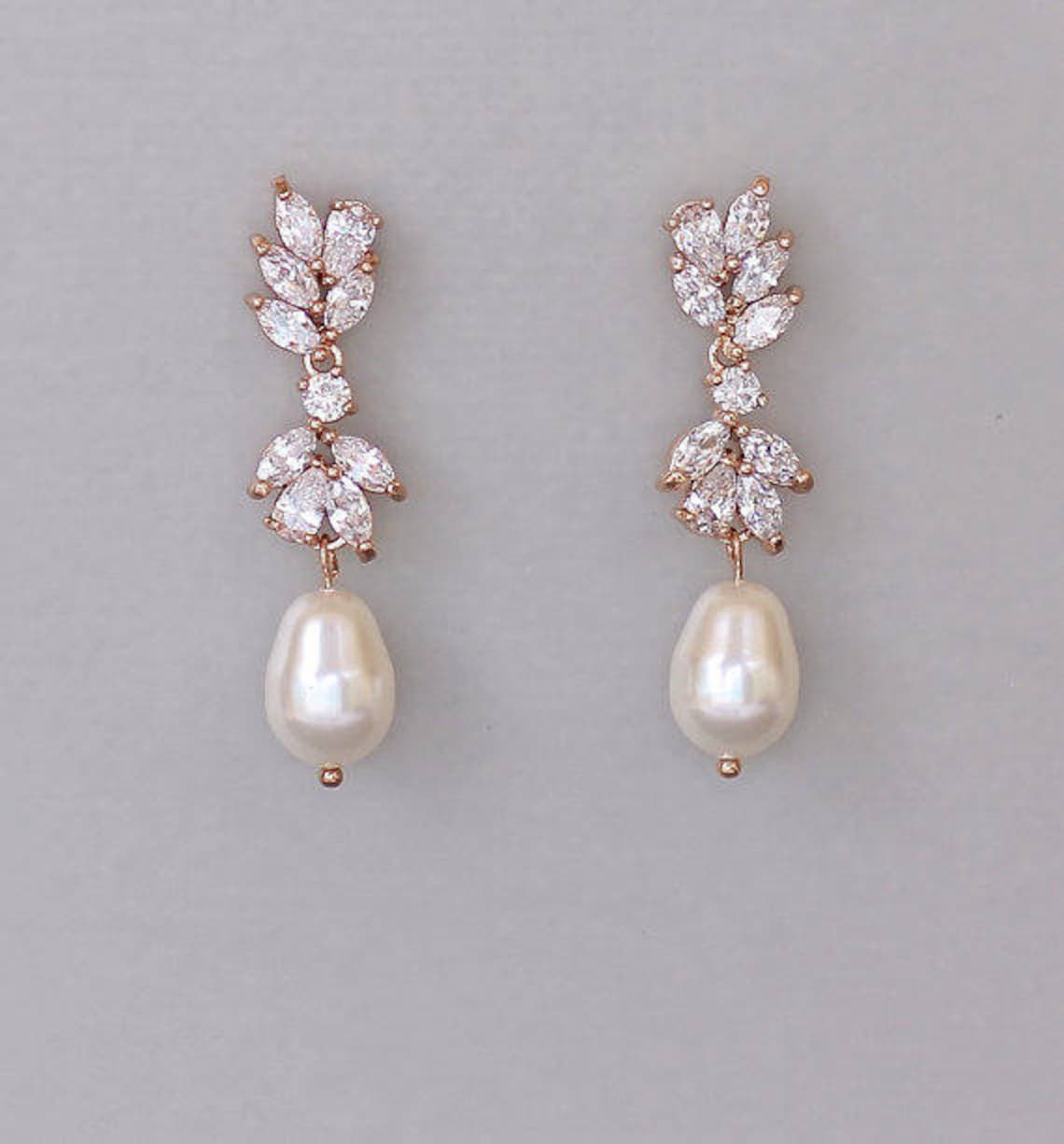 Rose Gold Earrings, Pearl Drop Earrings, Rose Gold Bridal Earrings — free download