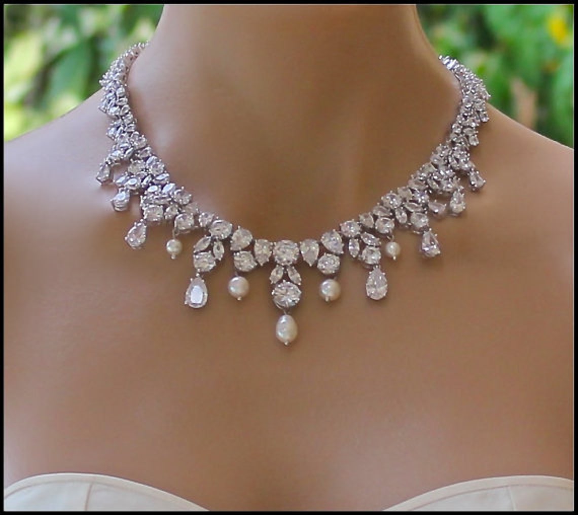 Crystal Bridal Necklace Statement Wedding Necklace Bridal - Etsy