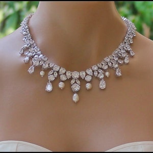 Crystal Bridal Necklace, Statement Wedding Necklace, Bridal Jewelry, Wedding Jewelry, JULIETTE