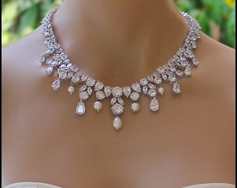 Crystal Bridal Necklace, Statement Wedding Necklace, Bridal Jewelry, Wedding Jewelry, JULIETTE