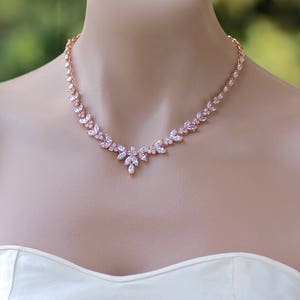 Marquise Bridal Crystal Necklace Rose Gold Crystal Wedding - Etsy