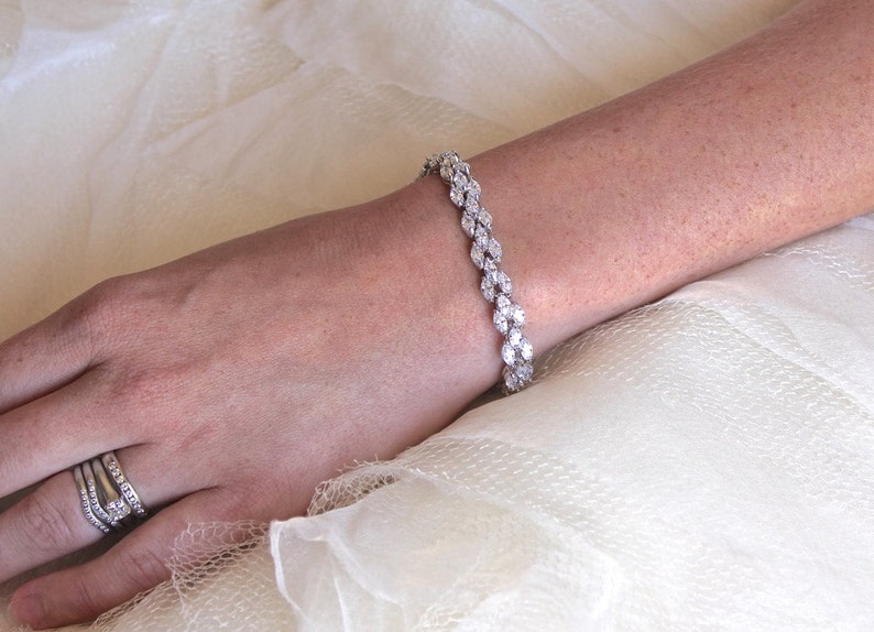 Rhodium Crystal Marquise Bridal Bracelet Silver Crystal Etsy