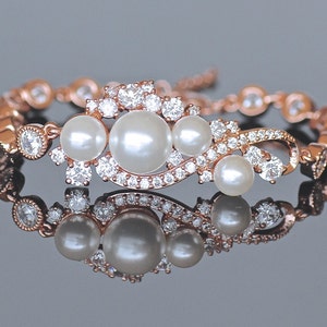 Rose Gold Crystal & Pearl Bridal Bracelet,  Ivory Natural  Pearl Bracelet, Wedding Bridal Jewelry, TILLY
