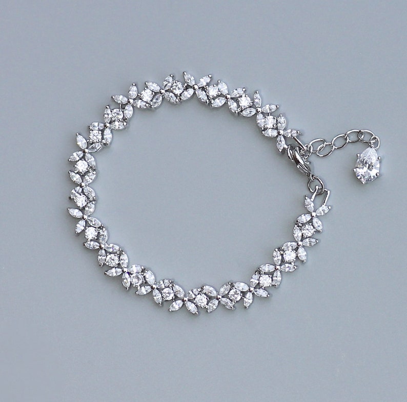 Marquise Crystal Silver Bracelet Crystal Bridal Bracelet Etsy