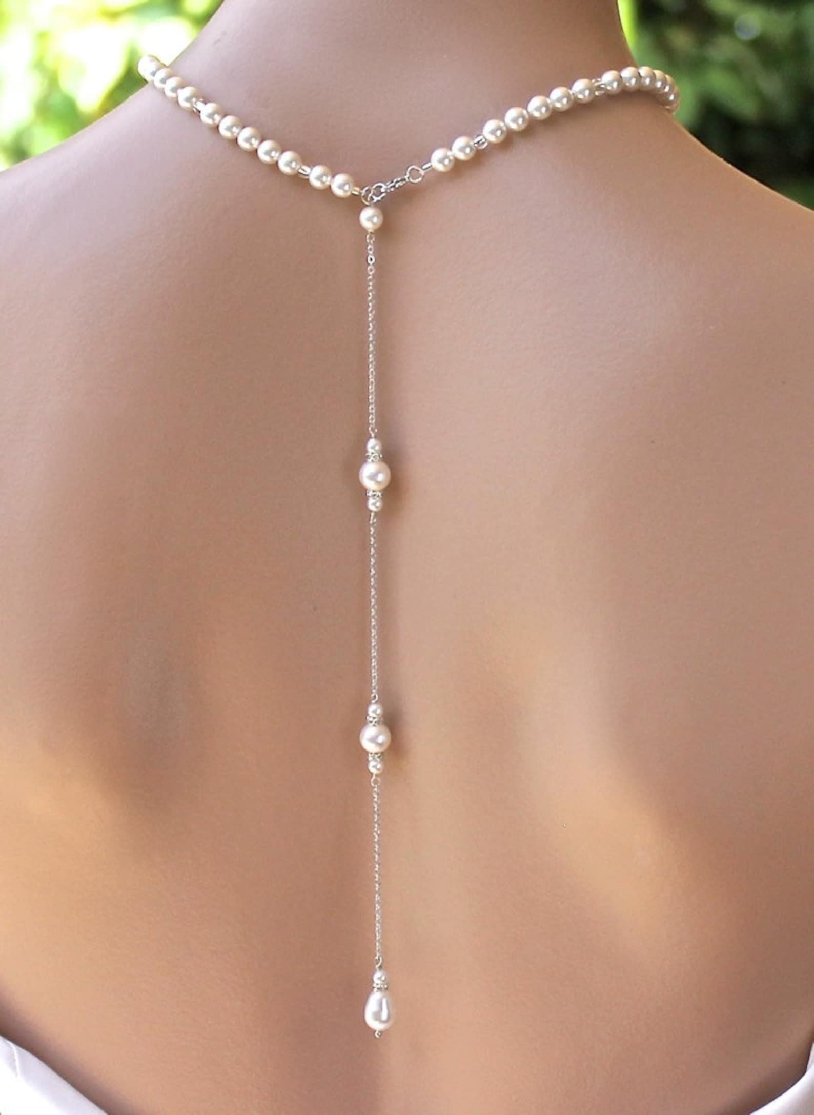 Pearl Back Drop Necklace, Bridal Backdrop Pearl Necklace, Bridesmaids
