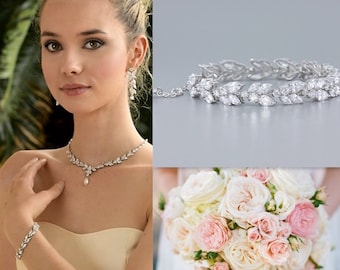 Pulseira de Cristal em Ouro Branco, Pulseira de Noiva em Tom Prateado, Pulseira de Folhas de Cristal, Joias de Noiva com Cristal, Joias de Casamento, CLEO