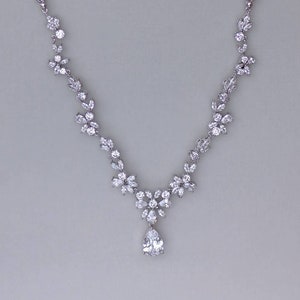 Crystal Bridal Necklace, Bridal Jewelry, Crystal Necklace, White Gold Necklace, Wedding Jewelry, Bridesmaid Necklace,  ASHLEY