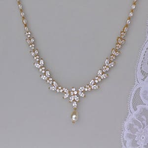 Colar de noiva dourado, colar de cristal de noiva, colar de noiva dourado, joias de casamento de ouro, colar de dama de honra, Denise G