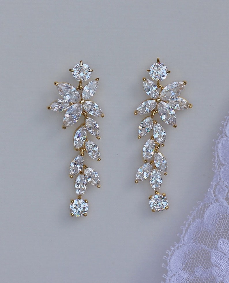 Crystal Chandelier Earringsgold Bridal Earrings Gold Wedding | Etsy
