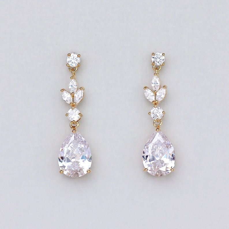 Gold Crystal Earrings Crystal Bridal Earrings Gold Teardrop | Etsy