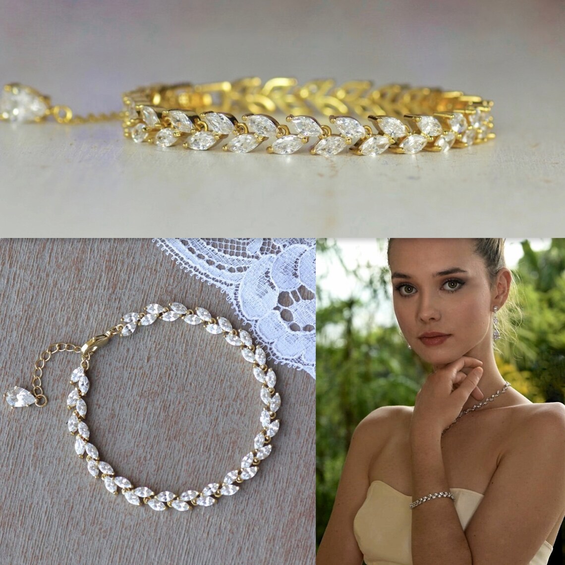 Crystal Gold Bracelet Gold Bridal Bracelet Gold Tennis Etsy