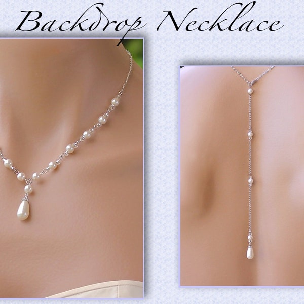 Pearl Back Drop Necklace, Swarovski Pearl Bridal Necklace, Y Necklace & Back Drop - Option, Bridesmaid Jewelry