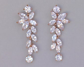 Chandelier Earrings, Crystal Bridal Earrings, Rose Gold Wedding Earrings, Rosegold, Silver, Gold, Bridal Jewelry, MAXIME