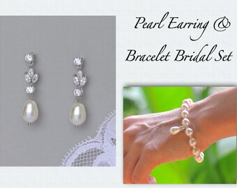 Pearl Jewelry Set, Bridal Jewelry Set, Wedding Jewellery Set,  Ivory Pearl Bracelet & Earrings, Bridesmaids Jewelry Set