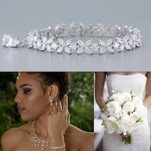 Marquise Crystal Silver Bracelet, Crystal Bridal Bracelet, Cubic Zircon Tennis Bracelet, Bridal Jewelry, JOANNA