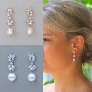Crystal & Pearl Bridal Earrings, Pearl Drop Crystal Wedding Earrings,Bridesmaids Earrings, ANNIE RP