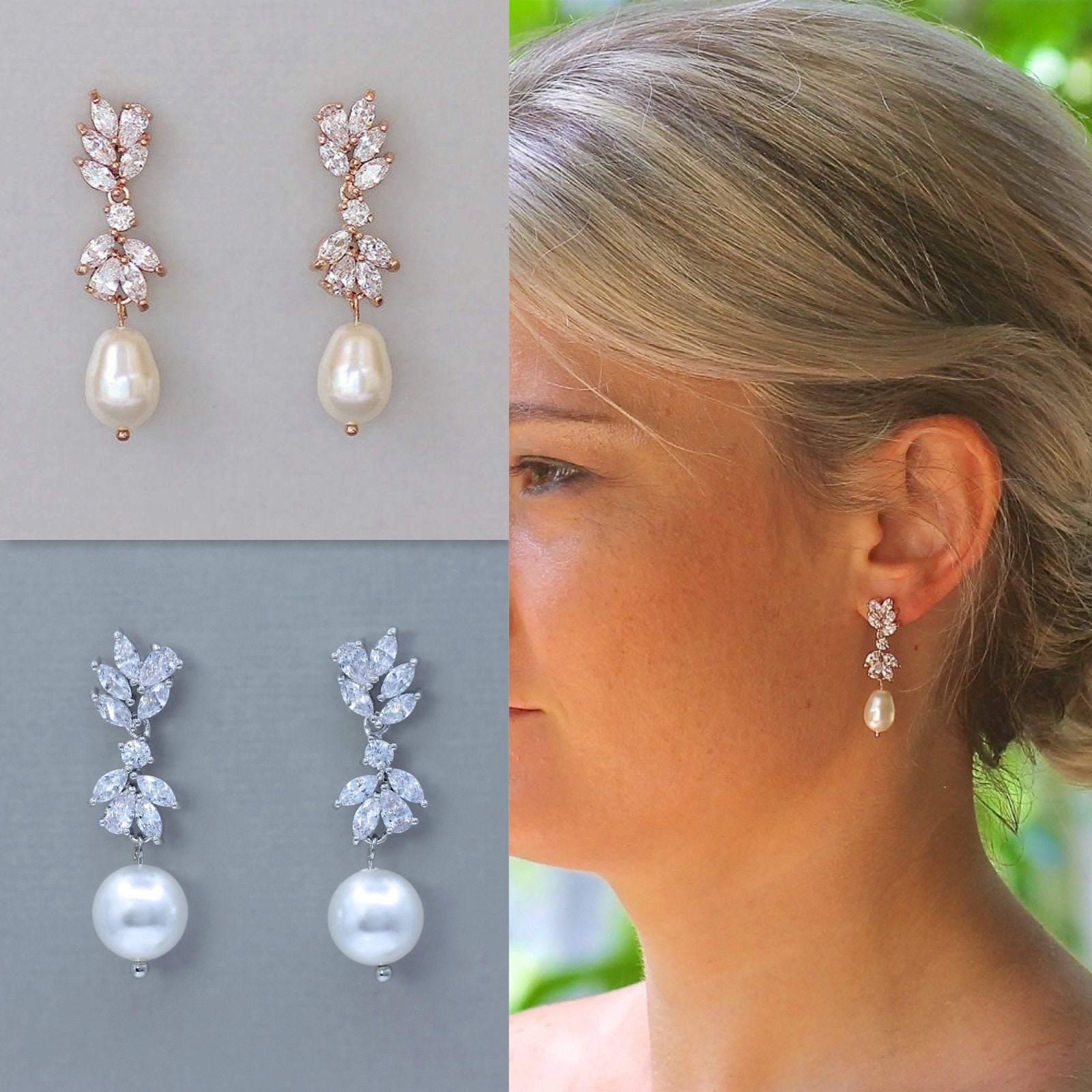 Crystal & Pearl Bridal Earrings Pearl Drop Crystal Wedding | Etsy