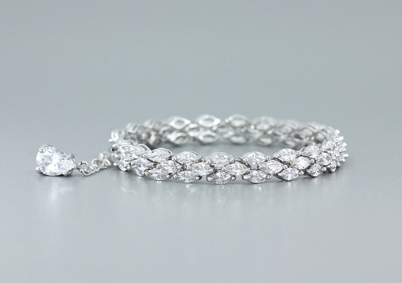 Rhodium Crystal Marquise Bridal Bracelet Silver Crystal Etsy