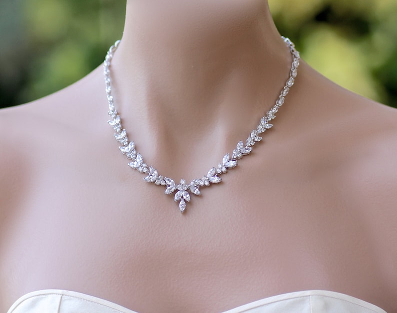 Bridal Jewelry Set White Gold Silver Wedding Jewelry Set Bridal Necklace and Earrings Set Bridal Jewelry DeniseCleo