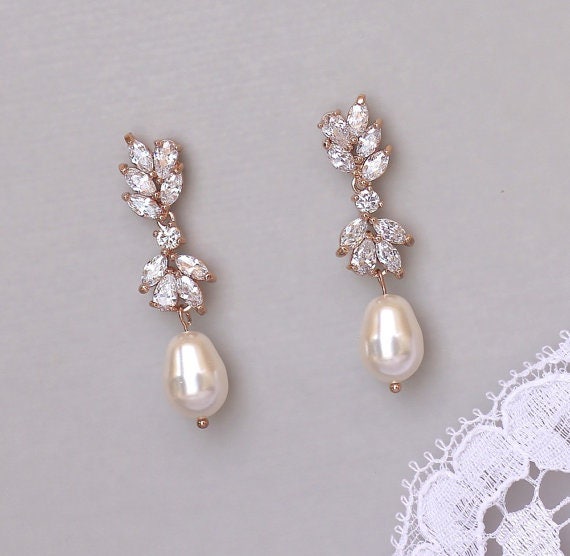 Rose Gold Earrings Pearl Drop Earrings Rose Gold Bridal | Etsy