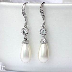 Pearl Drop Earrings, Ivory Pearl Bridal Earrings, Swarovski Pearl Earrings, Pearl & Crystal Wedding Earrings