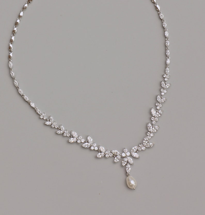 Sterling Silver Crystal & Pearl Drop Necklace