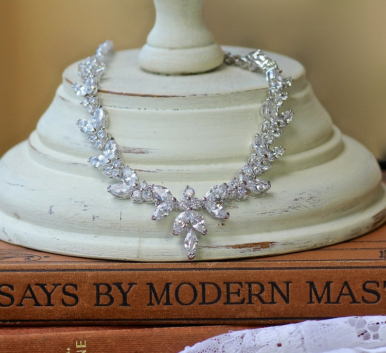 Bridal Jewelry Set White Gold Silver Wedding Jewelry Set Bridal Necklace and Earrings Set Bridal Jewelry DeniseCleo