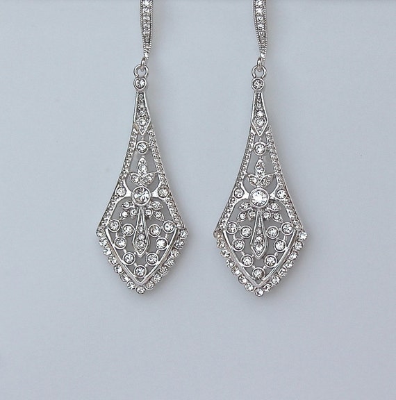 Chandelier Earrings Art Deco Style Bridal Crystal