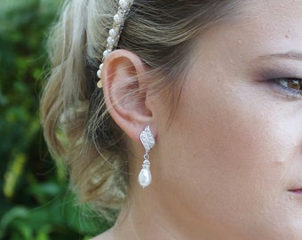 Pendientes de novia con cristales y perlas, pendientes de novia, joyas de novia, joyas de boda, joyas de dama de honor