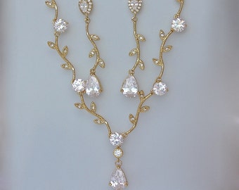 Crystal Bridal Set, Pearl and Crystal Vine Necklace and Earrings Set, Wedding Jewelry, Bridal Jewelry