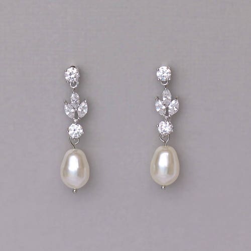 Crystal & Pearl Drop Bridal Earringswhite Gold Crystal - Etsy