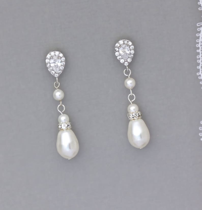 Pearl Drop Earrings Pearl Dangle Mid Length Bridal Earrings Etsy