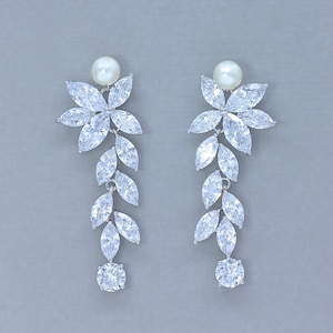 Kristallen kroonluchter oorbellen, parelkristal bruidsoorbellen, kristallen drop oorbellen, Marquise Crystal Lommerrijke drop bruids oorbellen, MAXIME