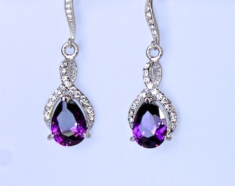 Purple Crystal Earrings, Amethyst Bridal Earrings, Teardrop Earrings,  Lavender Wedding Earrings, Bridal Jewelry, Bridesmaid Earrings