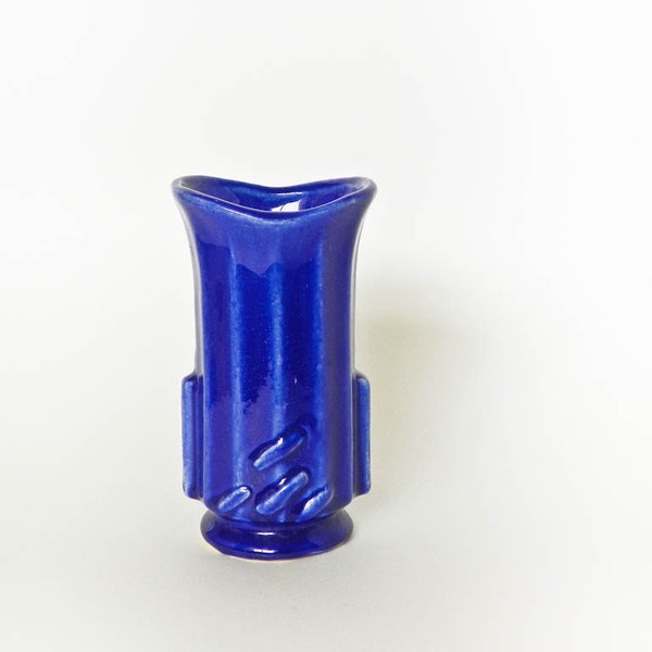 Small Blue Ceramic Vase - Made In USA - Vintage Pottery - Cobalt Blue