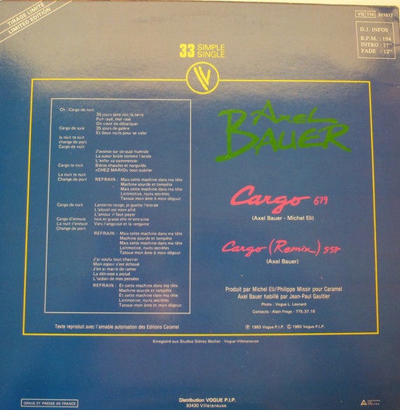 Axel Bauer Cargo Limited Edition Vinyl Record Lp France Etsy