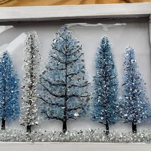 Crushed Glass and Resin Blue Trees