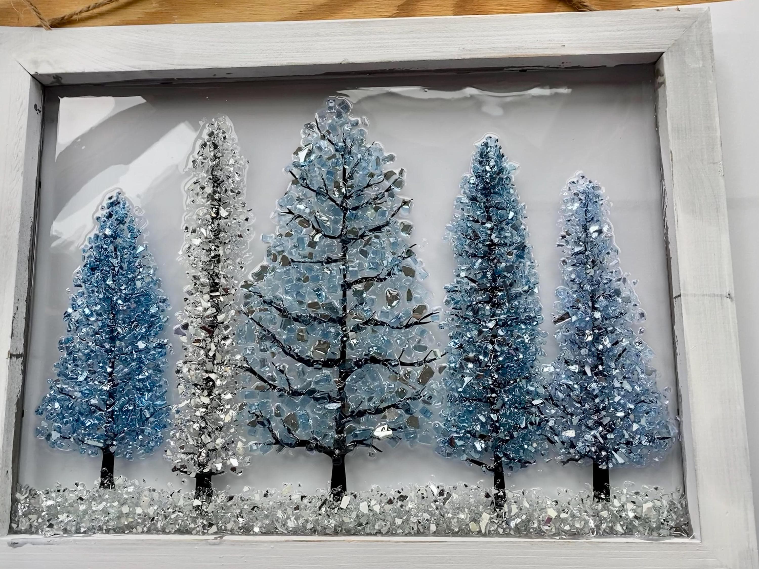 Crushed Glass and Resin Blue Trees